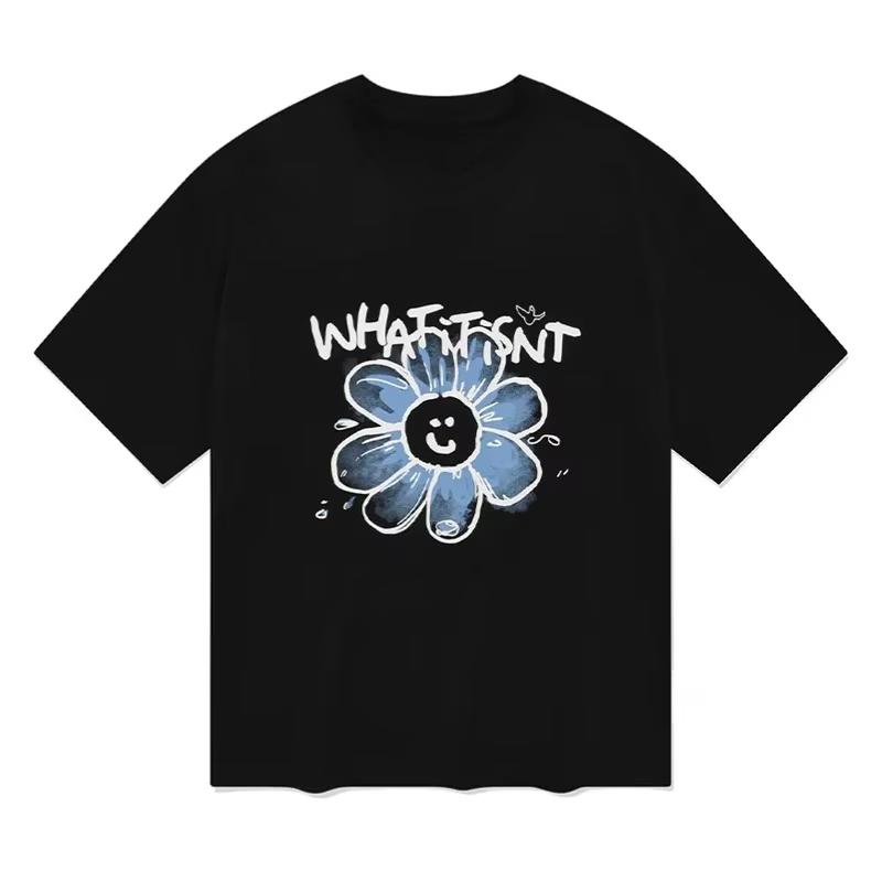 

Корейский модный бренд Маленький летающий человек Whatitisnt Принтованная графическая футболка Мужская и женская футболка с коротким рукавом 3XL