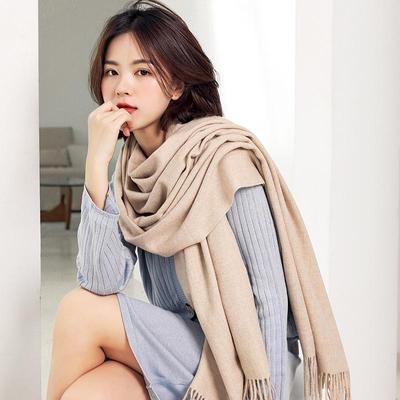 Cachemira de Imitação Outono e Inverno Cor Sólida Comprimento Médio Cachecol Quente, Cachecol Doce e Fashion com Franjas