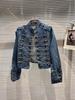 Women's Slim Stand Collar Long Sleeve Denim Jacket - Trendy Spring & Autumn Style