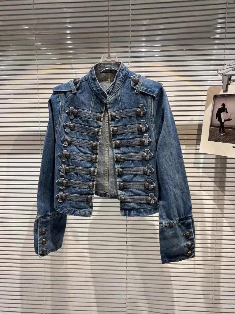 Women's Slim Stand Collar Long Sleeve Denim Jacket - Trendy Spring & Autumn Style