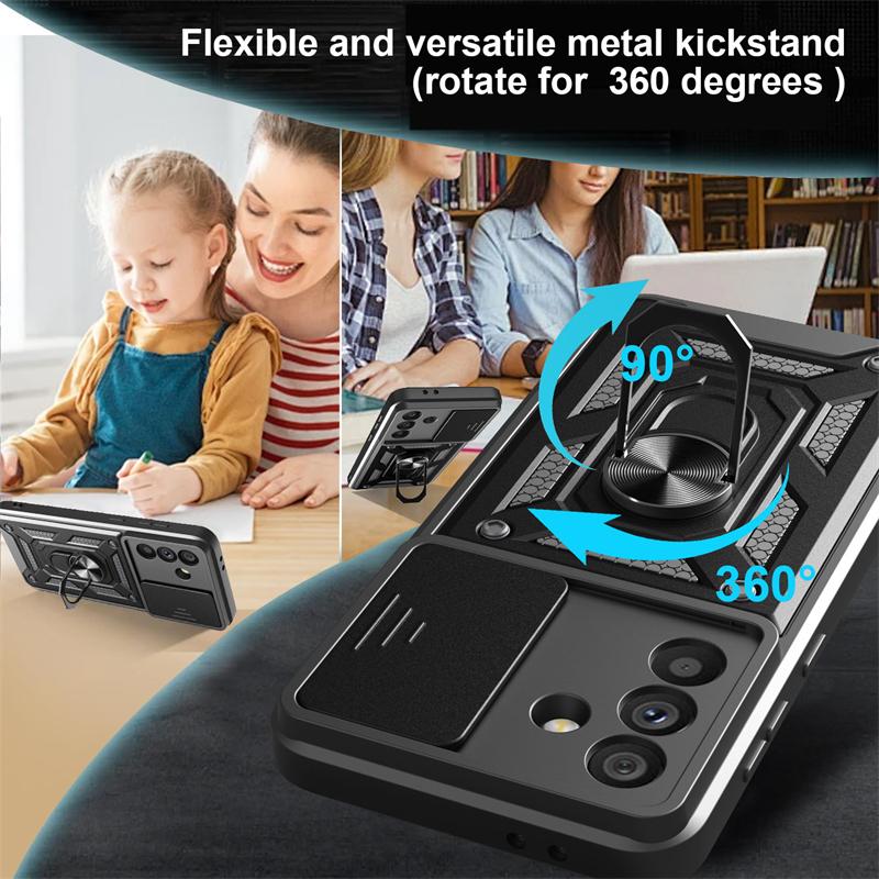 For Samsung Galaxy A06 A16 A26 A36 A56 Case Slide Lens Armor Phone Case For Samsung A 06 16 26 36 56 Car Holder Ring Back Cover