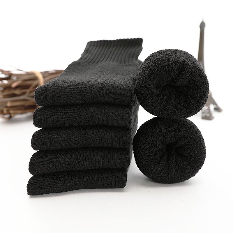 Thick Winter Socks: Women's Velvet-lined Mid-Calf, Men's Black Knee-High Cotton, Thick Warm Terry Cotton Socks