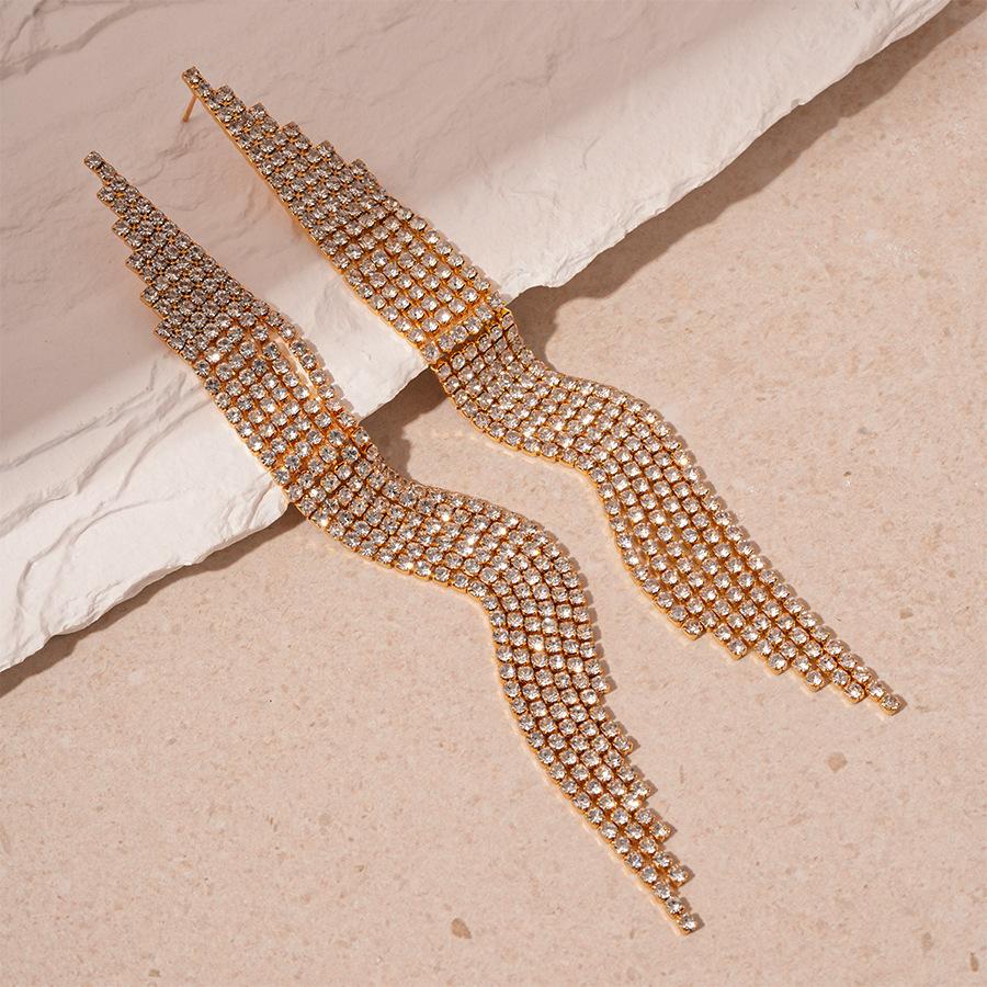 Exaggerated personality diamond-set long fringed silver needle earrings fashion ins environmentally friendly earrings