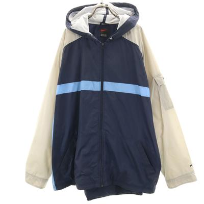Old Nylon Jacket XXL Navy Hoodie Men's Used