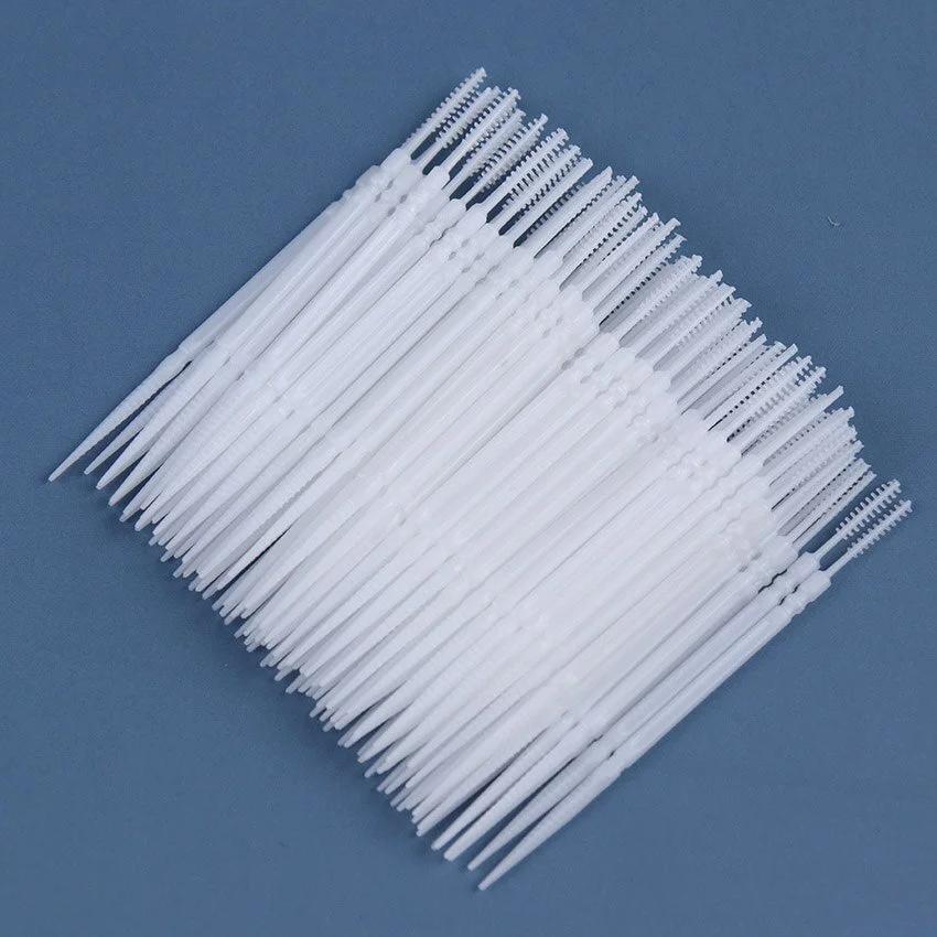 100 PCS Double-Headed Oral Care Brush Pick Interdental Teeth Sticks Cleaning Plastic Floss Toothpick.