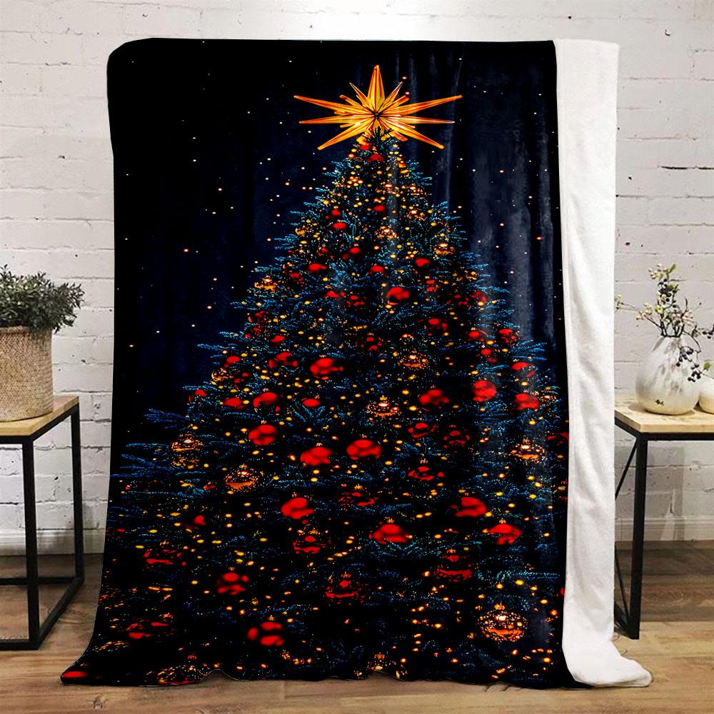 "Festive Christmas Tree with Star" Patterned flannel blanket perfect for the bedroom living room, sofa, or a little nap