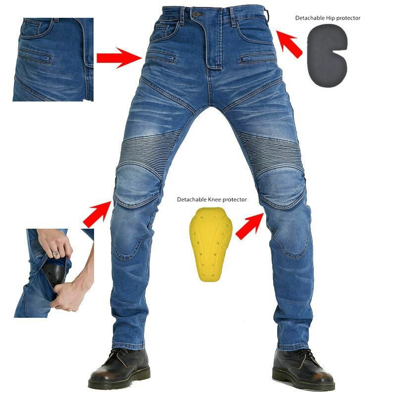 New PK718 Protective Gear Four-piece Jeans Professional Racing Pants Motorcycle Riding XS светло-синий