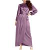 Women's Fashion Solid Color  Long Sleeve Satin Soft Waist And  Dress