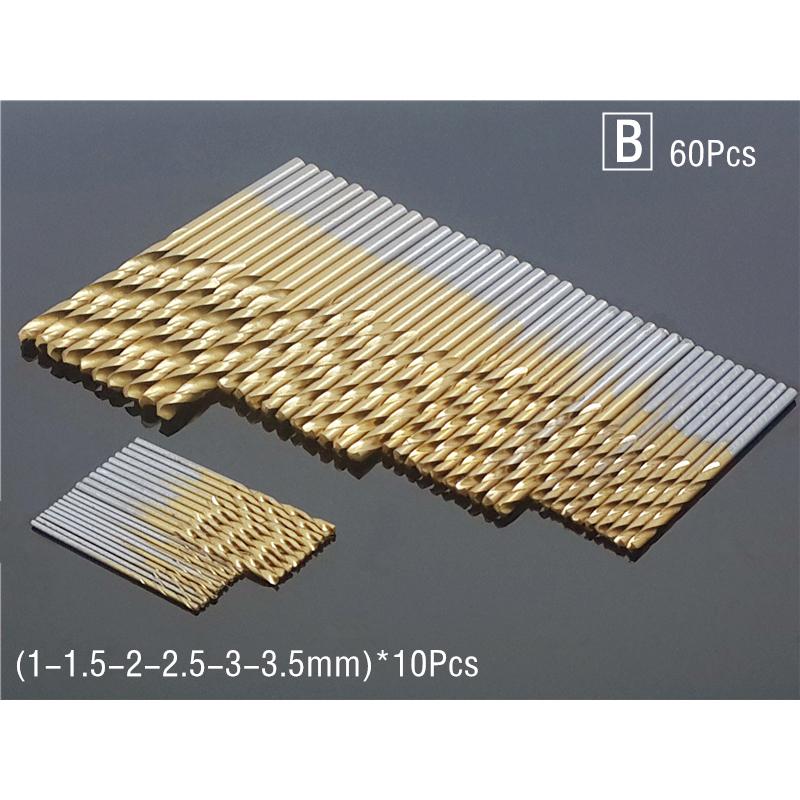 50/60Pcs Set 1- 3/3.5mm Titanium Coated High Speed Steel Drill Bit Manual Twist Drill Bits Round Shank Drill Repair Tools