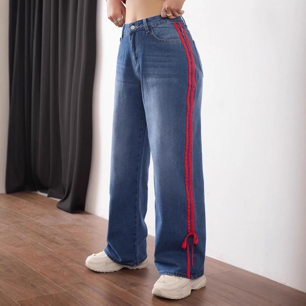Womejeans Women's High Waist Patchwork Stripe Jeans - American Design, Spring/Summer, Loose & Slimming Fit