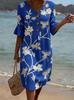 In-Stock Women's Floral V-neck Button Cotton Linen Dress
