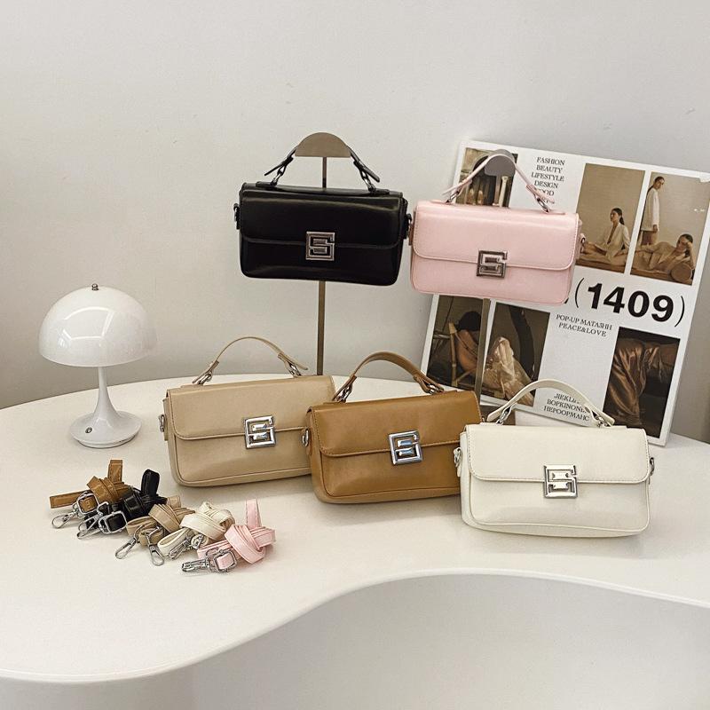 New Fashionable Light Luxury Simple Solid Color Baguette Bag Portable Shoulder Crossbody Trendy Women's Bag