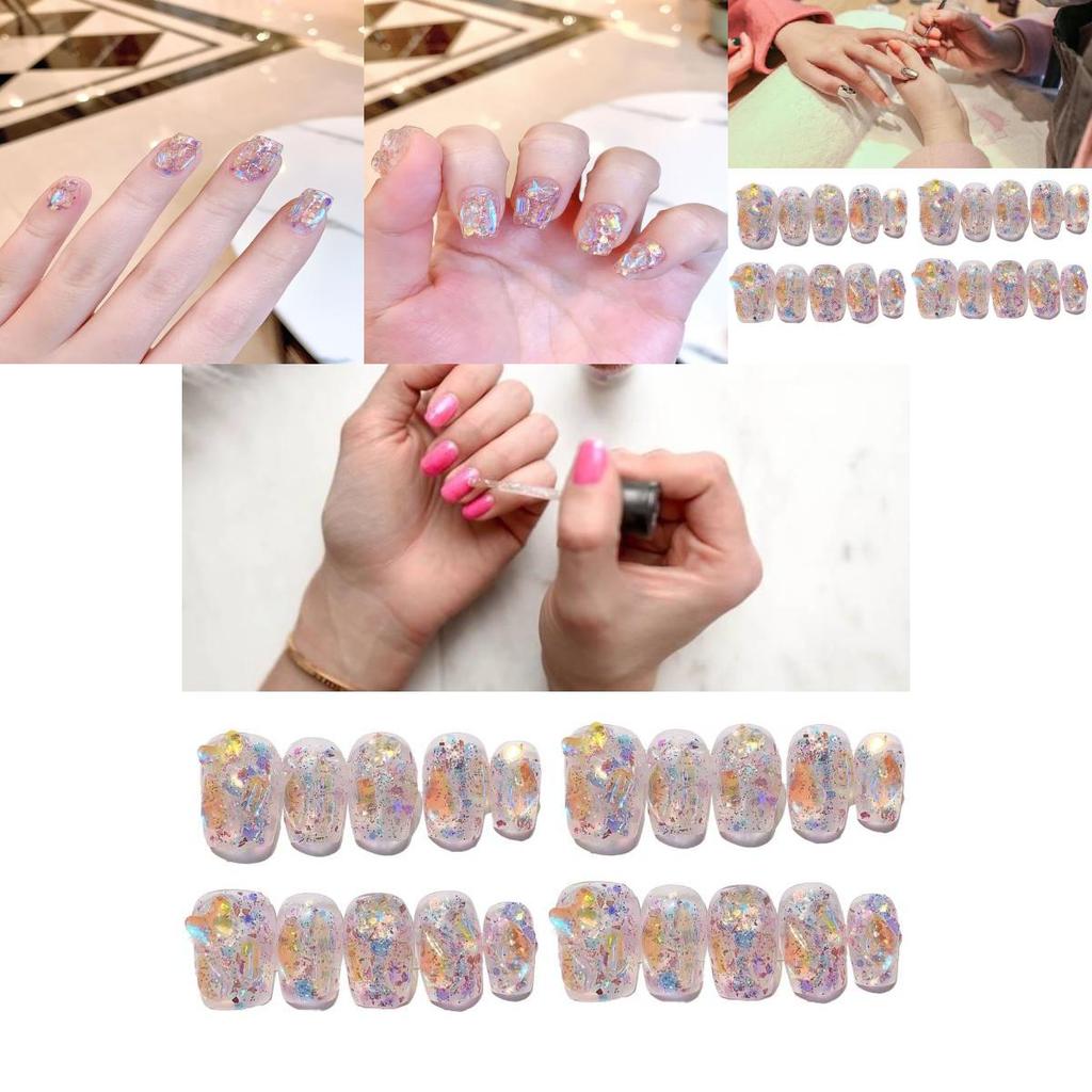 Handmade Aurora Flashing Rhinestone Disco Glitter Nail Sticker Candy Paradise Ultra-short Gradient Xs S M L