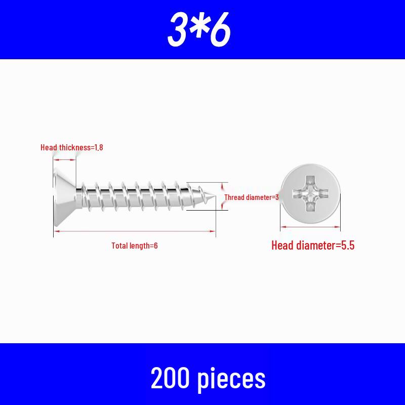 304 Edelstahl Kreuzschlitz Senkkopf Selbstschneidende Holzschrauben M3/M4/M5