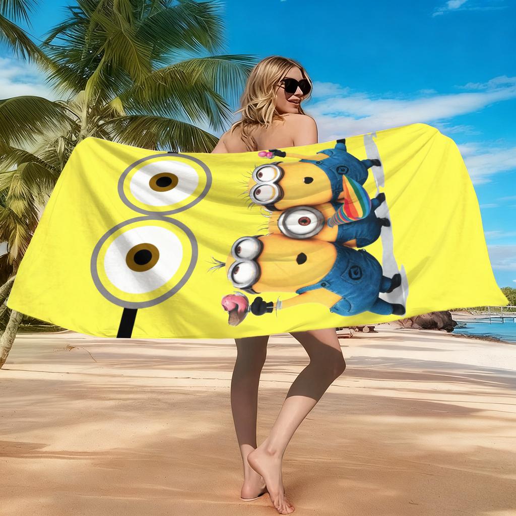 1pc Big-eyed Cute Minions Extra-large Soft Beach Towel Super Absorbency Suitable for Seaside Vacation and pool Gift For Families