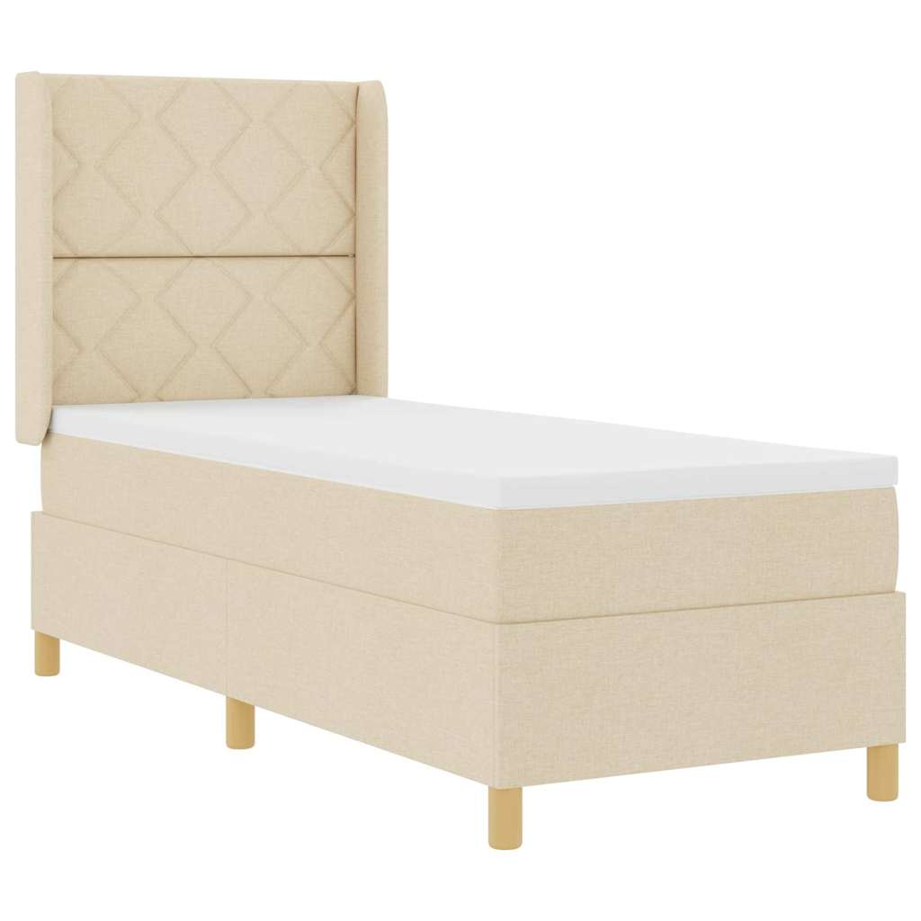 Box Spring Bed with Headboard Cream 80 x 200 cm Fabric