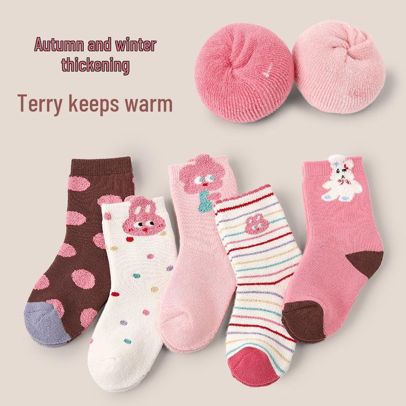 Children's Pink Princess Socks: Autumn & Winter Lace Rabbit Design