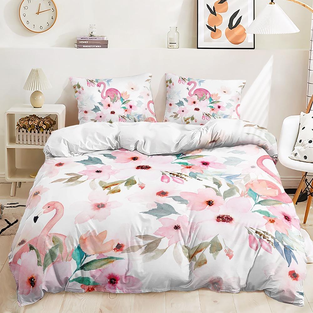 3D Flamingo Duvet Cover Full Size 2/3 Animal Pattern Bedding Set with Pillowcases for Teens and Boys Duvet Cover Pillowcase Gift