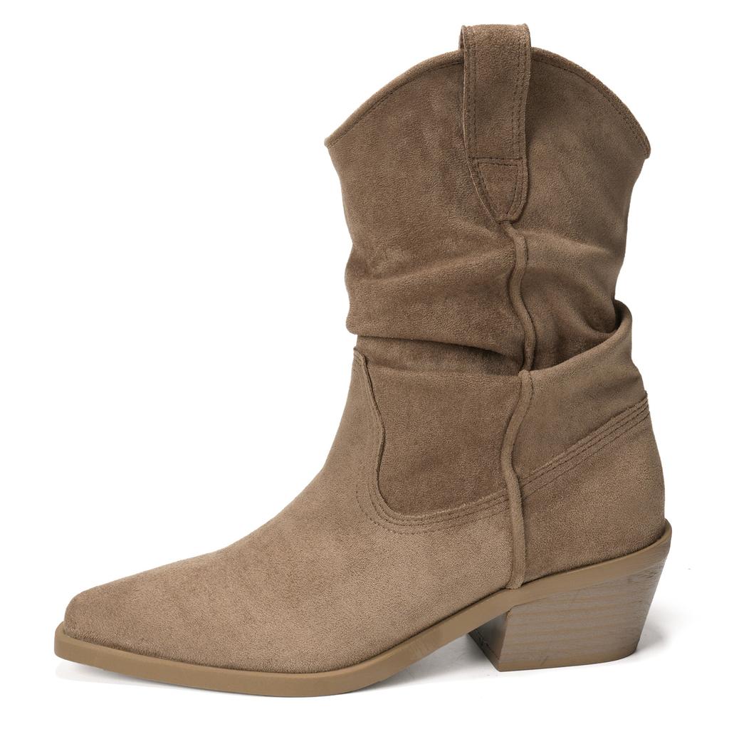 Women's Autumn Boots Thick Heel Pointed Boots Women's 2025 Autumn Winter New Retro Versatile Western Mid Tube Boots for Woman