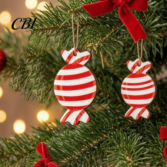 Christmas Photo Props 12/24/36Pcs Candy Cane Ornaments, Wooden Xmas Tree Decor with Red Green Rustic Striped Color, Holiday Hanging Decorations