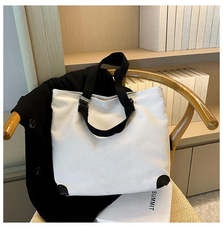 Fuji-cellar Soft and Durable 2-Way Canvas Tote Bag with Wide Gusset and Zipper, Lightweight and Casual Design for School or Laptop Use (Black)