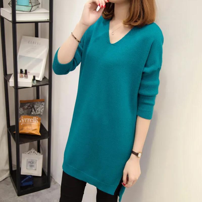 

Свитер с длинным V-образным вырезом, свободный женский свитер на весну и осень one size