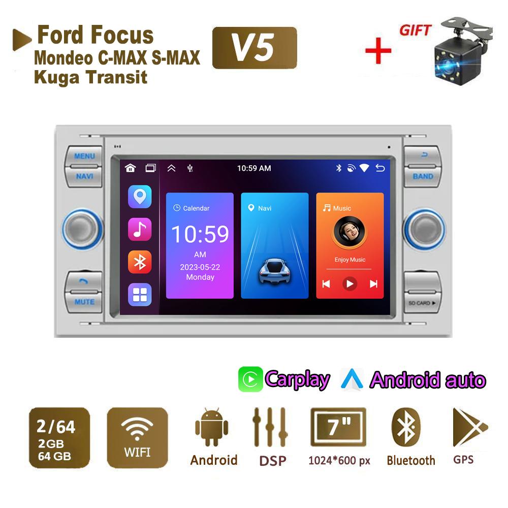 

Автомобильный радиоприемник мультимедийный проигрыватель для Ford Focus 2007 Mondeo S-max C MAX Kuga Galaxy Fiesta Transit Fusion 2 Din Android Carplay GPS Autoradio 2+64 ГБ 2+64GB серебряный