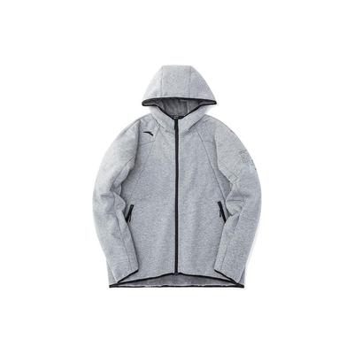 Anta Solid Color Logo Print Zip-Up Hooded Knit Jacket Men Jackets Gray 952247708-1
