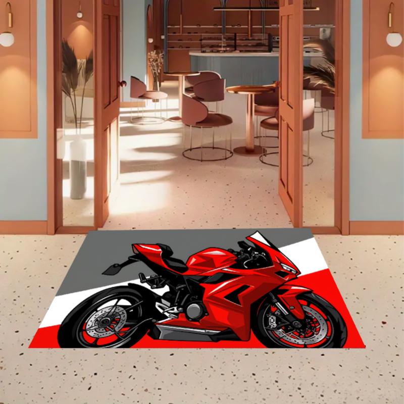 

Red Sport Motorcycle Rug Racing Entryway Doormat NonSlip Easy Clean Stylish Decor Carpet for Living Room Bedroom Pet Friendly 40X60cm