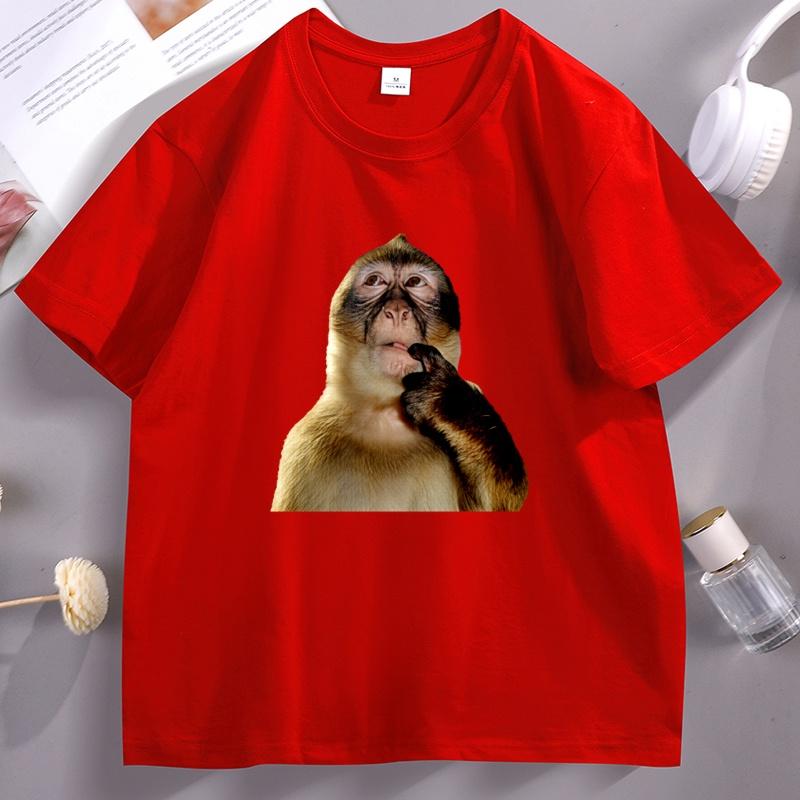 Funny Monkey Thinking Meme T Shirt Unisex Unisex Vintage Short Sleeve Round Neck Tshirt Male Designer Clothes Animal Lover Tees