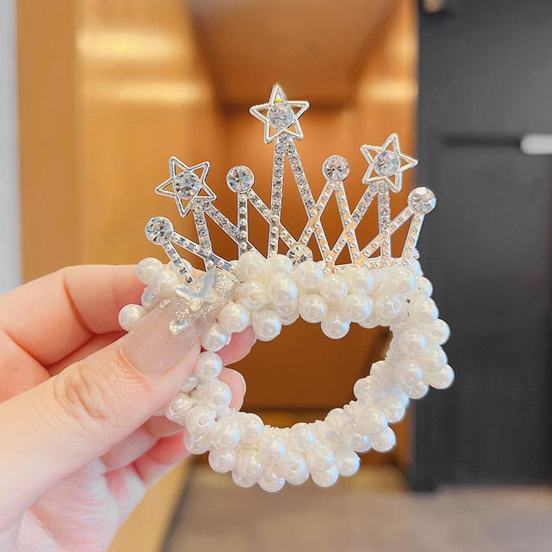 Kids Cute Elastic Hair Bands Princess Pearl Crown  Children Hair Ties Girls Hair Accessories Baby Headwear