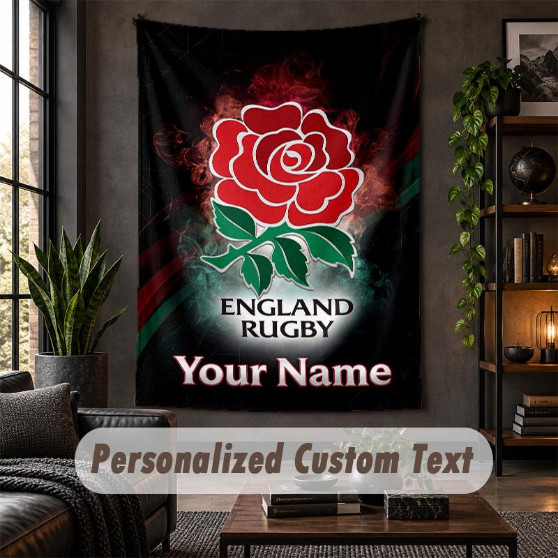 Personalized Wall Tapestry,England Rugby Custom Text, Soft Fabric Wall Art For Indoor Decoration
