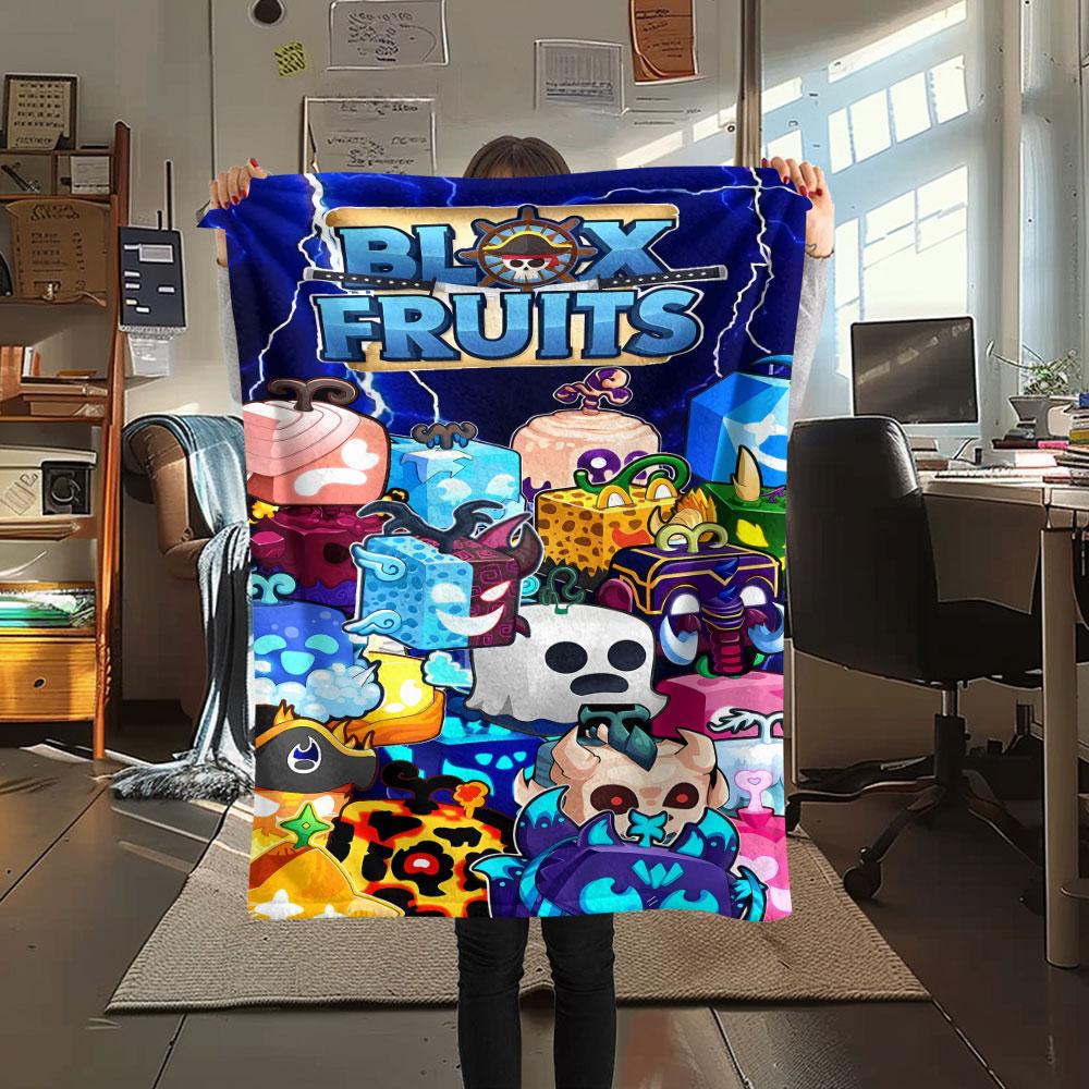 1PC Blox Fruits Patterned Flannel Blanket Suitable For All Seasons for Home Decor Warmth and Comfort Gifts Holiday Present