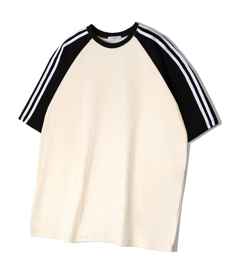 UNDEROFF Oversized Raglan Track Line Short Sleeve T-Shirt Black