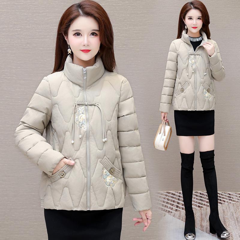 Down cotton-padded clothes women's stand-up collar short embroidered new cotton-padded jackets loose warm thick coats