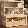 Wooden Hamster Cage with Hut, Wheel, Ramps, Removable Viewing Panels, 80 x 50 x 84 cm, Natural