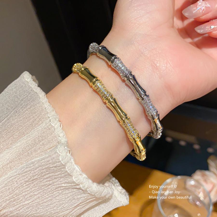 18K Gold Plated Zircon Bamboo Bracelet – New Chinese Style, Fashionable & Versatile with a Light Luxury Feel.