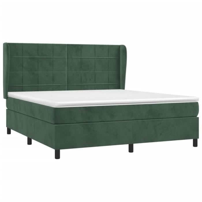 3129222 vidaXL Lit à sommier tapissier et matelas Vert foncé 160x200cm Velours