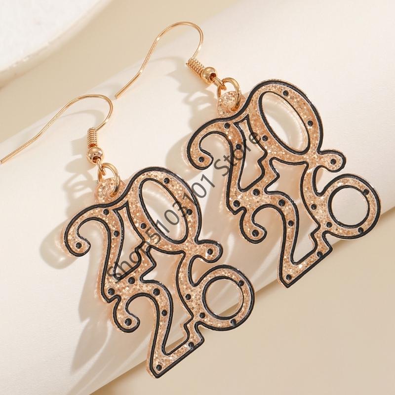 Minimalist New Year 2026 Earrings Hollow Out Metal Pendant Drop Earrings For Women Men New Year Jewelry Gifts