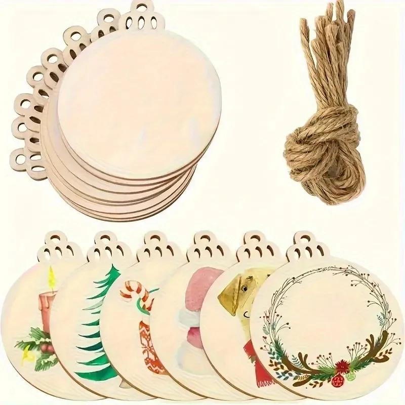 Pure wood ornaments, laser-cut circular plates with holes, handmade holiday decorations featuring Santa Claus, handcrafted
