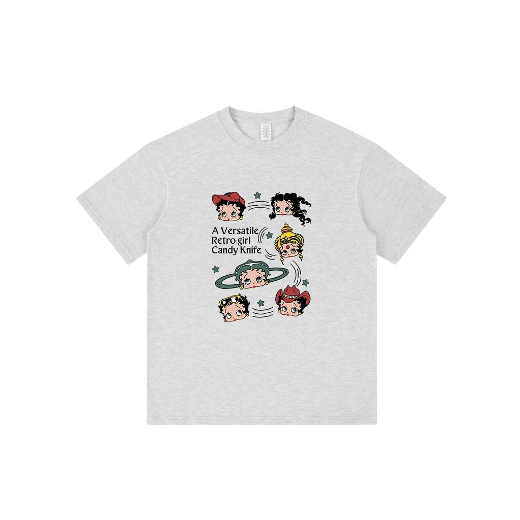 Women's 2024 Summer Cartoon Print Loose Crew Neck Cotton T-Shirt