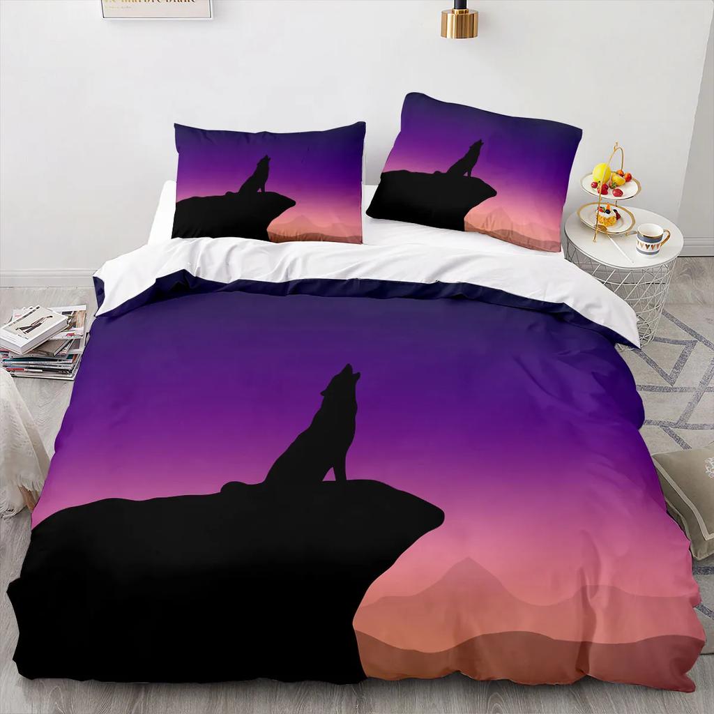 Wolf Duvet Cover King Queen Size Cool One-Eyed Lone Wolf Bedding Set For Teens Adults Wild Animal 2/3Pcs Polyester Quilt Cover