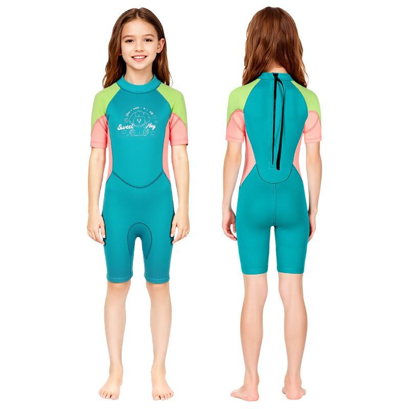 Fato de Mergulho Infantil 2.5MM Fato de Banho de Menina Peça Única Manga Curta Quente Snorkel Surf Medusa