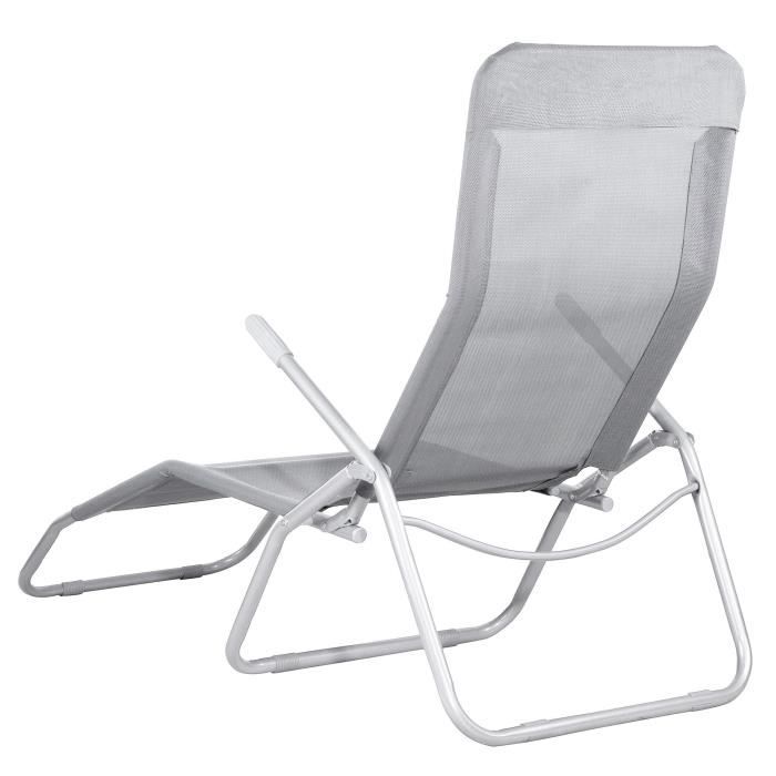 Chaise longue inclinable de jardin SPRINGOS® - Gris - Mécanisme d'équilibre