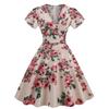 Women's Digital Printing Short-Sleeved V-Neck Casual Printing Hem Dress