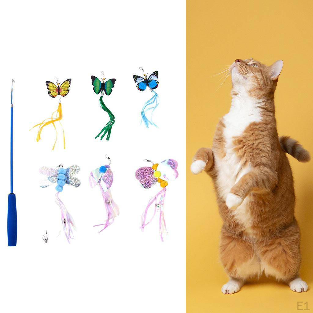 Cat Toy Teaser Telescopic with 6 Refills for Playing Training Kitten Exercise