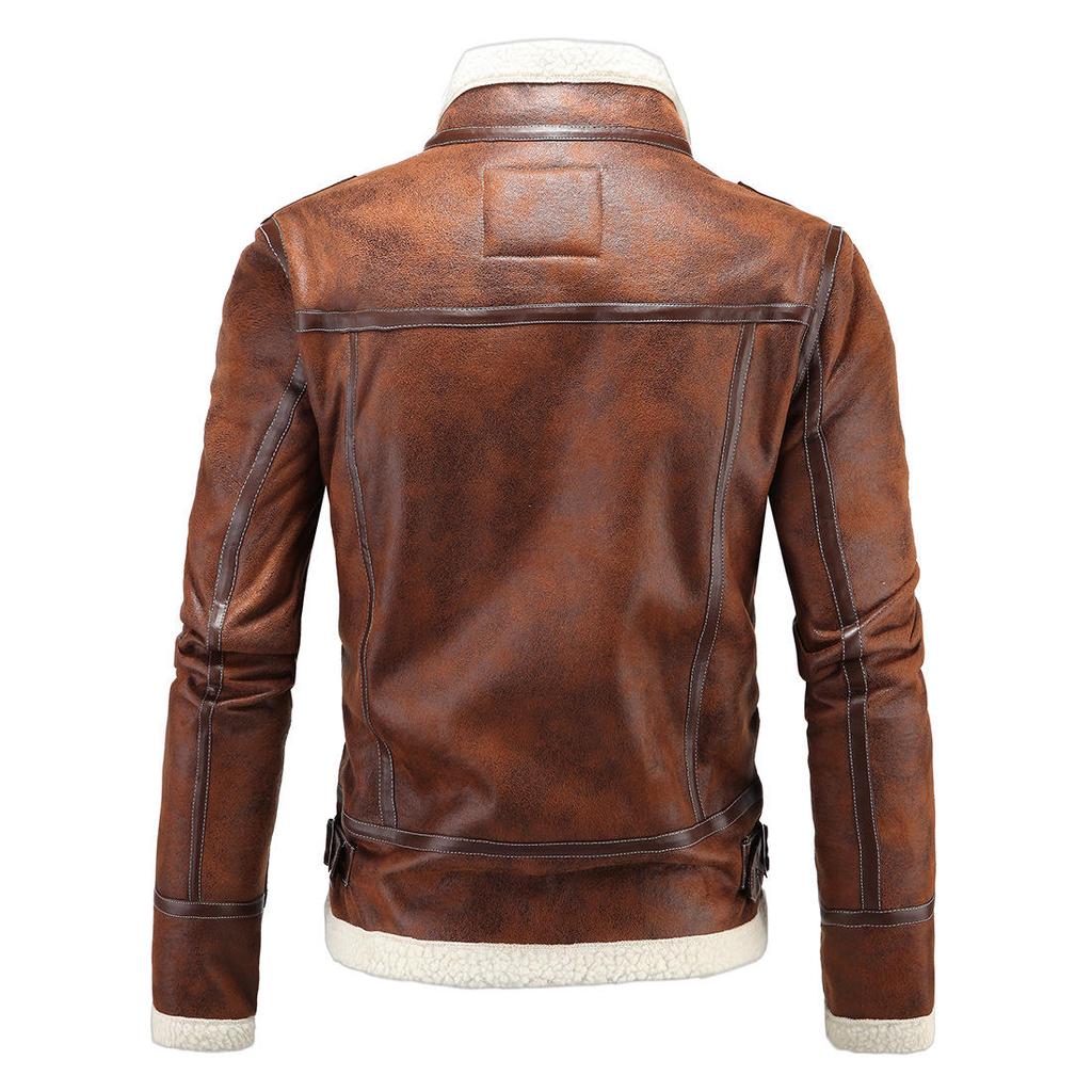 Winter New, Fashion Game Clothing, Men's Integrated Jacket Winter Thickened Stand-Up Collar Men's Leather Jacket