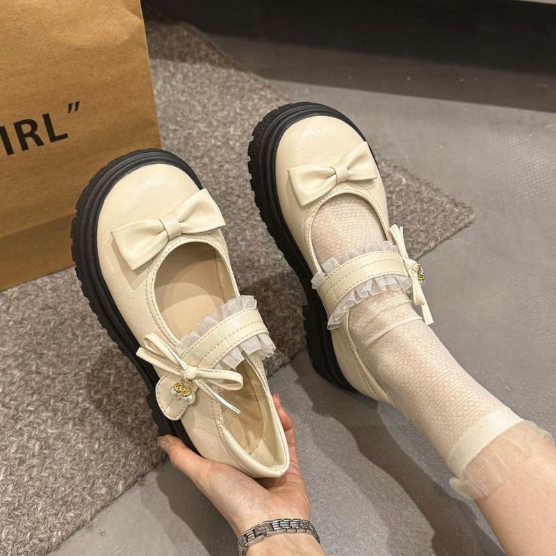 Fashion 2025 New Women's Mary Jane High Heels Round Toe Bow Tie Med Heel Outdoor Casual Sweet Platform Pumps Comfortable & Stylish