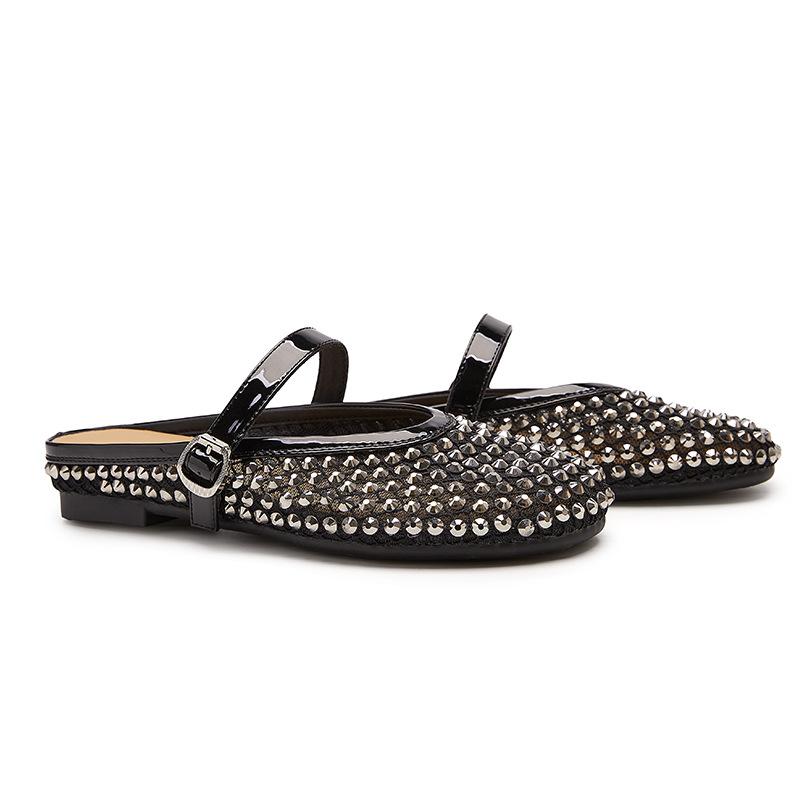 Handgewebte Galaxy Strass-Slipper, Damen Baotou Halbschuhe Sommer Oberbekleidung, Mesh atmungsaktiv Fee dicksohlige coole Slipper
