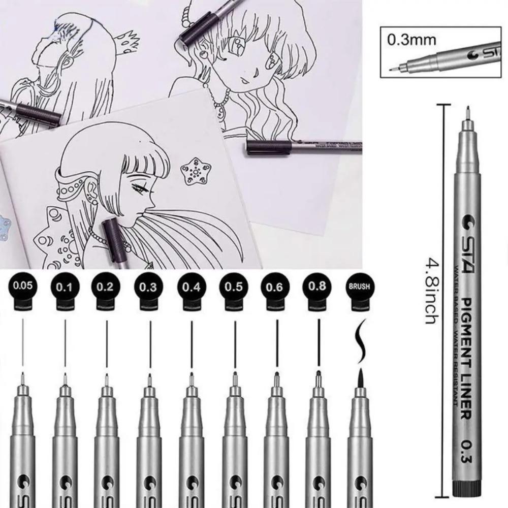Stylo à pointe fine 0,05-1 mm – Fineliner à encre noire pour le dessin, l'esquisse et le design | Outil de papeterie professionnel, 14,1 cm
